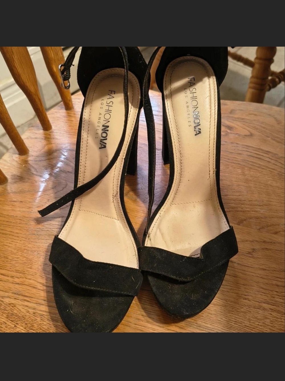Fashion Nova Black Suede Open-Toe Ankle-Strap Heels